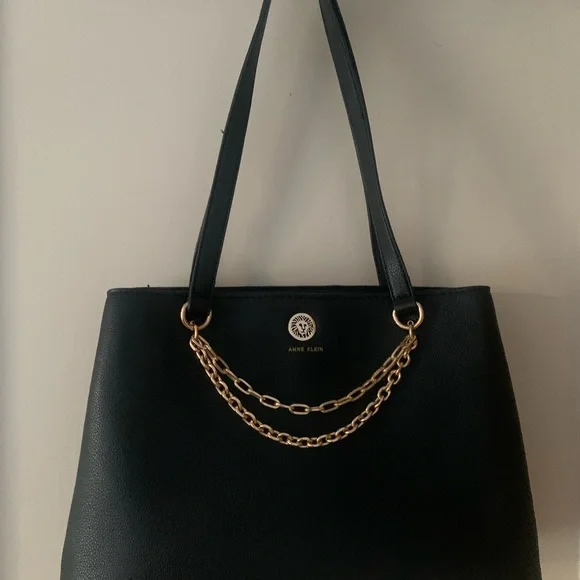 Anne Klein Black and Gold Shoulder Bag with Elegant Chain - Picture 9 of 9